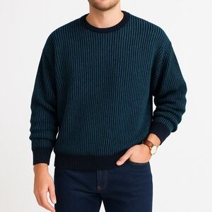 Le Tigre Mens Vintage Crewneck Sweater Navy Teal Blue 90s USA Size S Fits XL